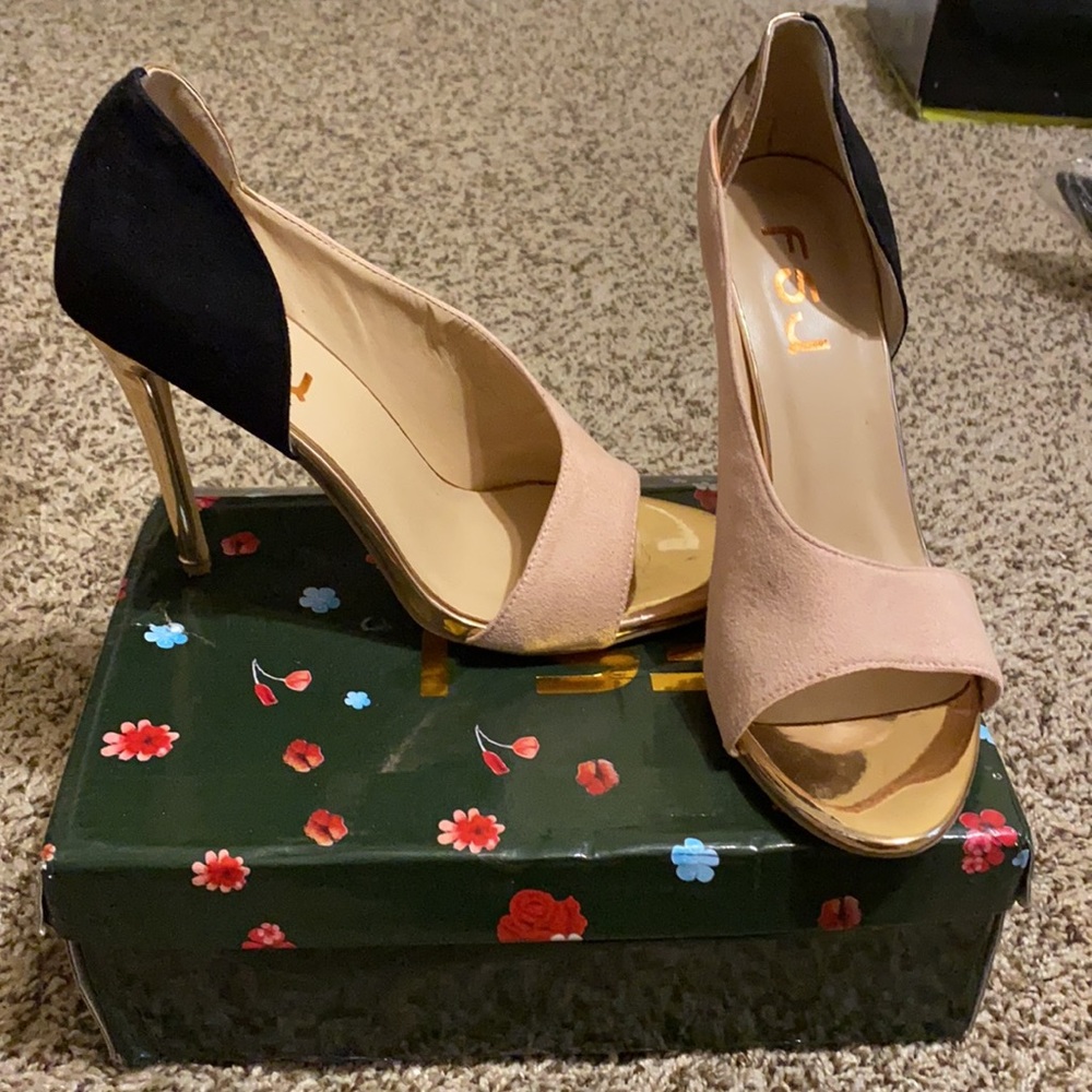 Pink and black heels